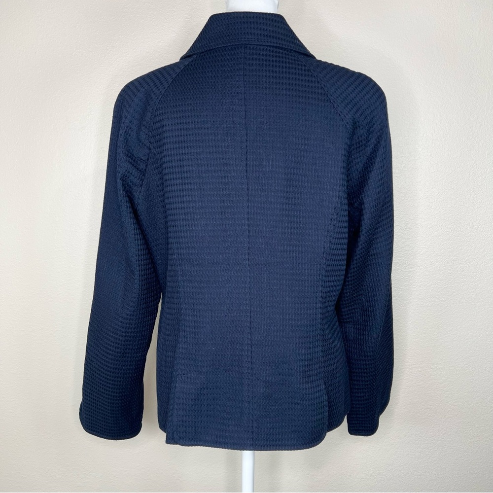 Talbots Navy Blue 100% Cotton Waffle Weave Classic Double-Breasted Jacket - Picture 6 of 11